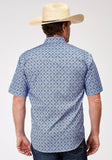 Camisa vaquera de manga corta con estampado de cielos azules y botones a presión de Roper para hombre, de corte alto