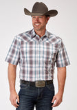 Roper Mens Short Sleeve Snap Gray Cloud Plaid Western Shirt Tall Fit