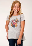 Roper Girls Short Sleeve Poly Rayon Heather Grey Swing Tee With V Back And Screen Print Decoration