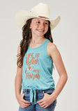 Roper Girls Sleeveless Light Blue Poly Rayon Racerback Tank With Front Tie Screen Print Decoration