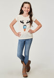 Roper Girls Short Sleeve Poly Rayon Cream Western T Shirt With Screen Print Decoration