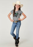 Roper Girls Short Sleeve Poly Rayon Grey Western T Shirt With Screen Print Decoration