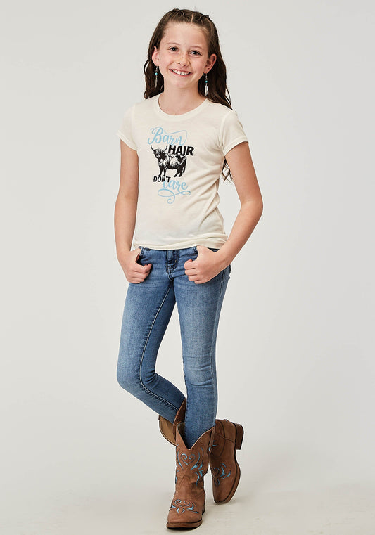 Roper Girls Short Sleeve Poly Rayon Cream Western T Shirt With Screen Print Decoration - Roper