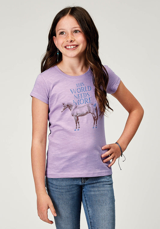 Roper Girls Short Sleeve Lilac Cotton Slub Jersey Western T Shirt With Screen Print Decoration - Roper