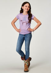 Roper Girls Short Sleeve Lilac Cotton Slub Jersey Western T Shirt With Screen Print Decoration