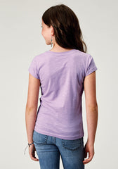 Roper Girls Short Sleeve Lilac Cotton Slub Jersey Western T Shirt With Screen Print Decoration