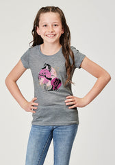 Roper Girls Short Sleeve Light Grey Poly Rayon Western T Shirt With Screen Print Decoration - Roper