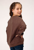 Roper Girls Long Sleeve Dark Brown Cotton Fleece Western T Shirt With Scoop Neck Screen Print Decoration