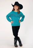 Roper Girls Long Sleeve Cotton Fleece Western T Shirt With Crew Neck Matching Poly Fringe