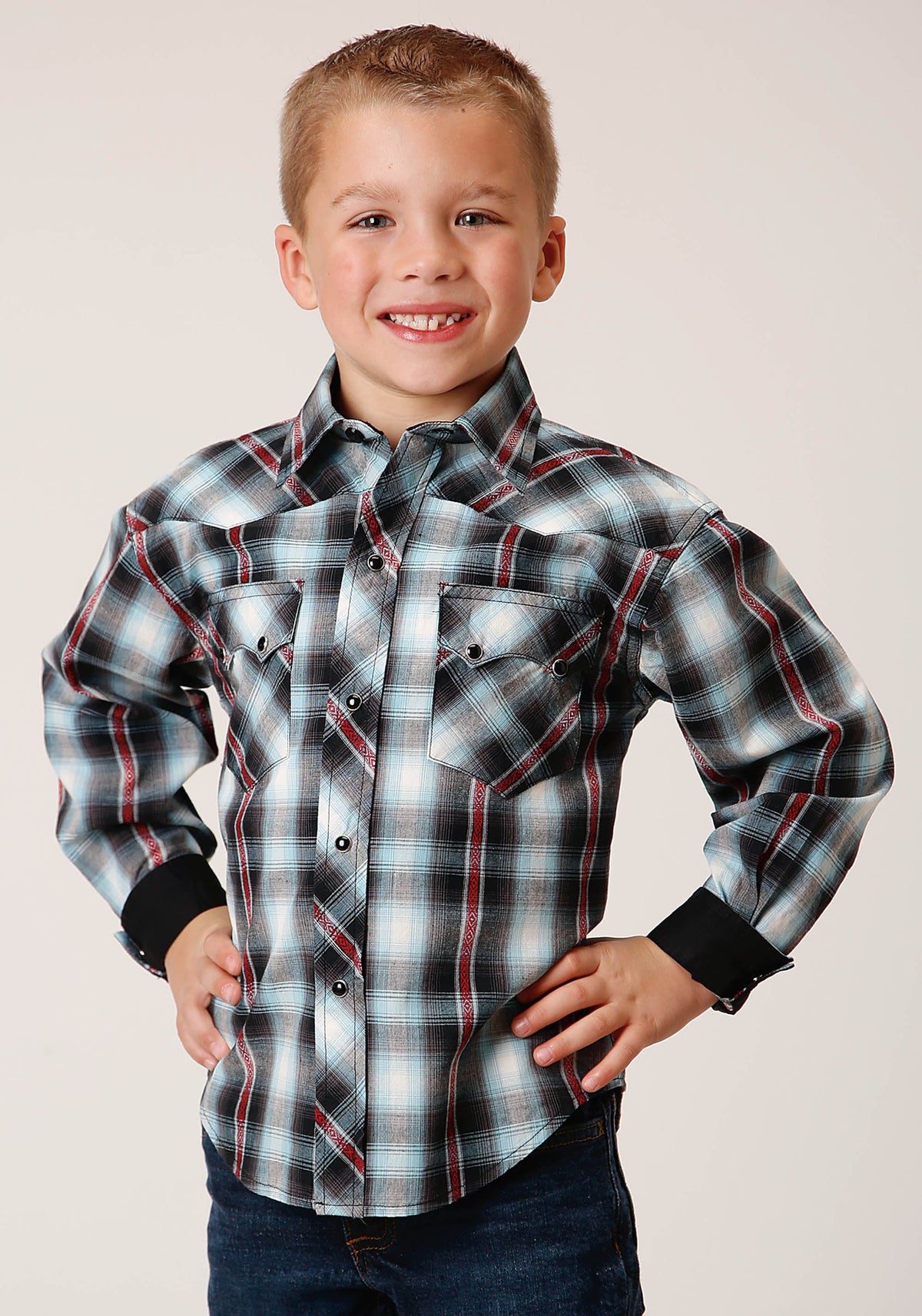 Roper Boys Long Sleeve Snap Dusk Dobby Western Shirt