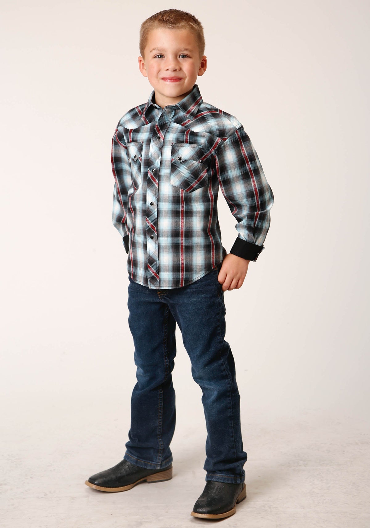 Roper Boys Long Sleeve Snap Dusk Dobby Western Shirt