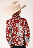 Roper Boys Long Sleeve Snap Hawaiian Horseshoes Print Western Shirt