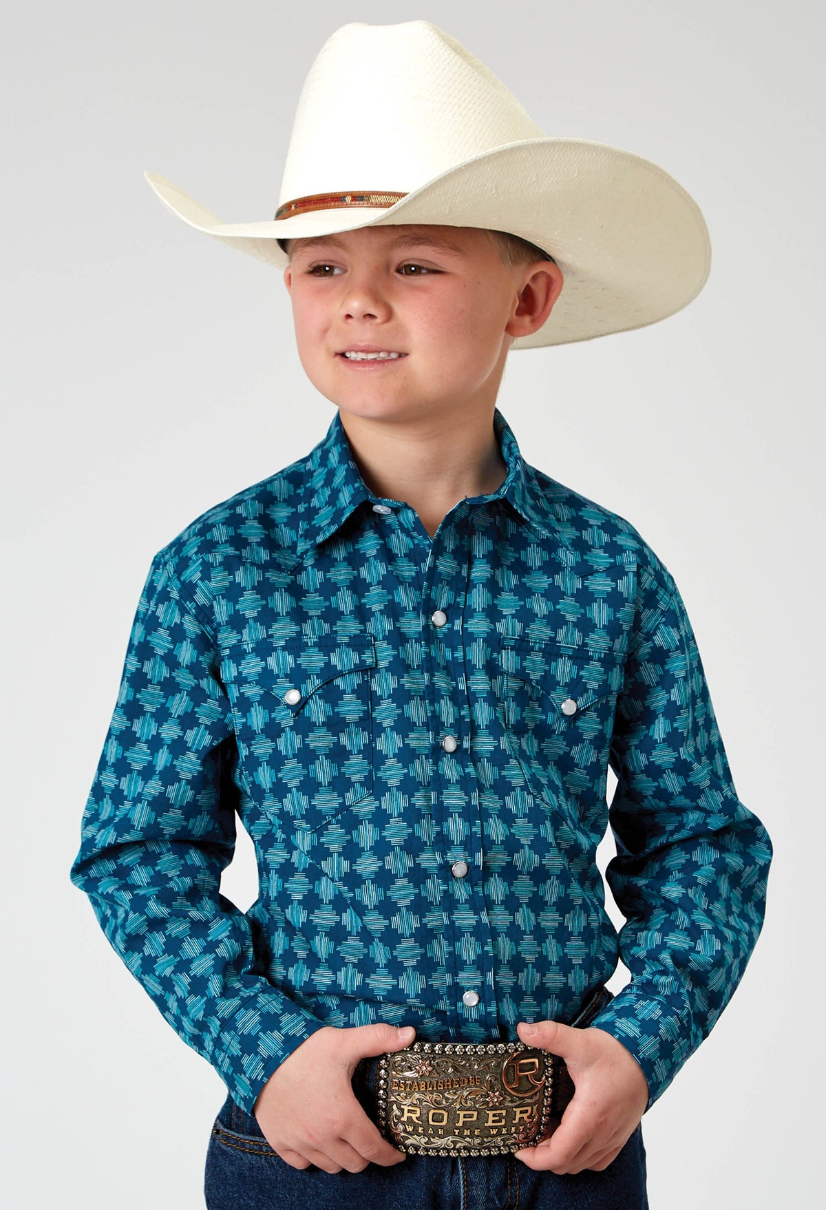 Roper Boys Long Sleeve Snap Scribble Print Western Shirt