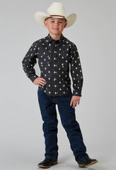 Roper Boys Long Sleeve Snap Ombre Aztec Print Western Shirt