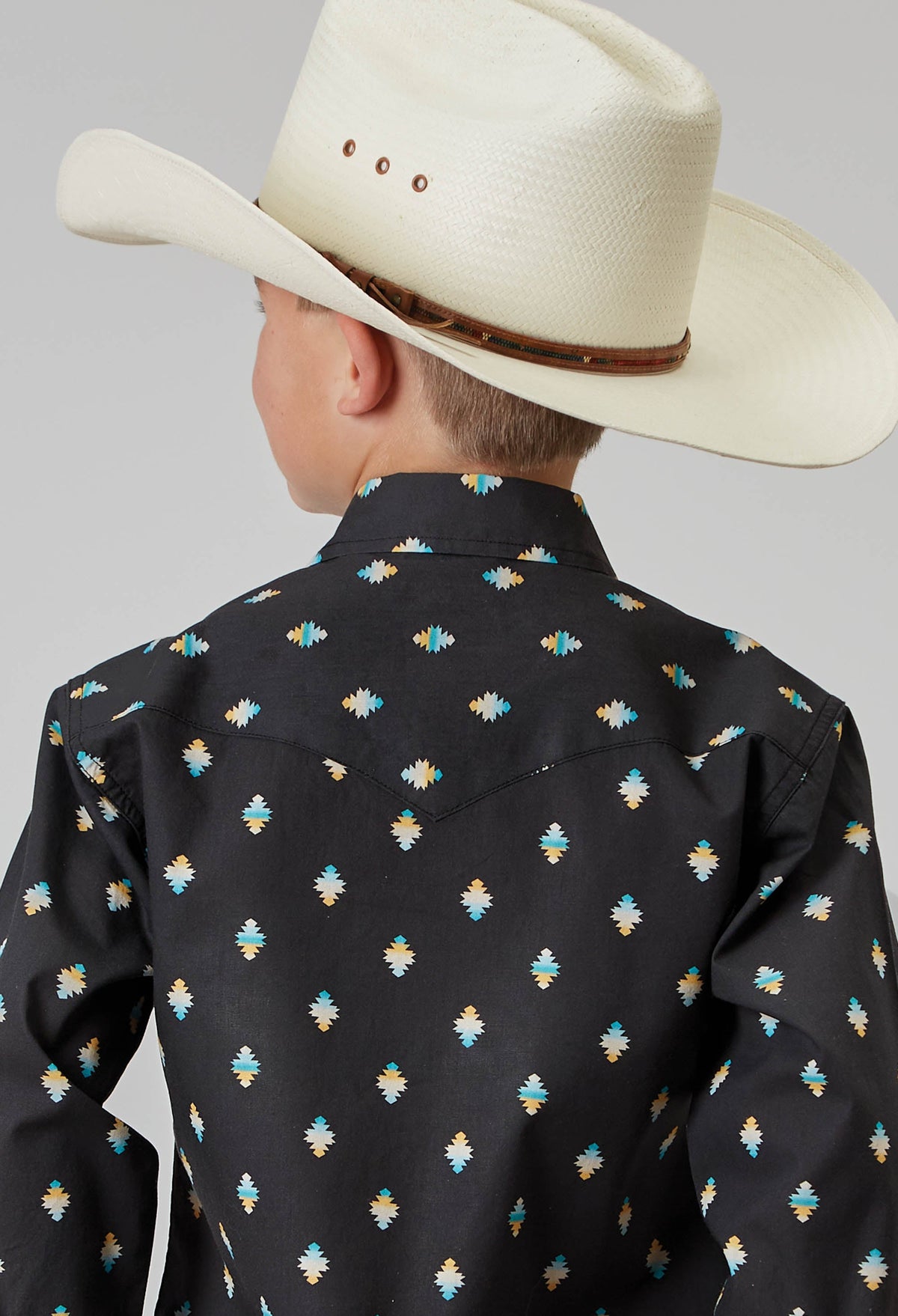 Roper Boys Long Sleeve Snap Ombre Aztec Print Western Shirt