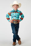 Roper Boys Long Sleeve Snap Hawaiian Print Western Shirt