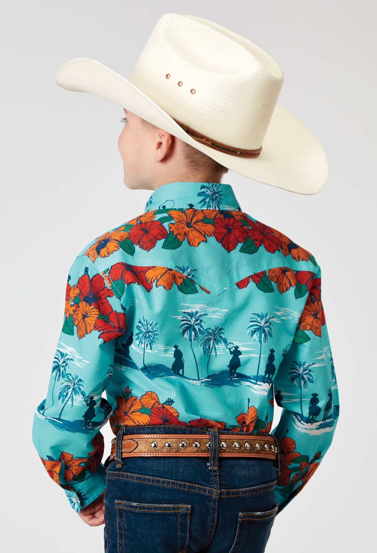 Roper Boys Long Sleeve Snap Hawaiian Print Western Shirt