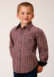 Roper Boys Long Sleeve Snap Western Diamond Print Western Shirt