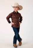 Roper Boys Long Sleeve Snap Red Aztec Horizontal Stripe Western Shirt