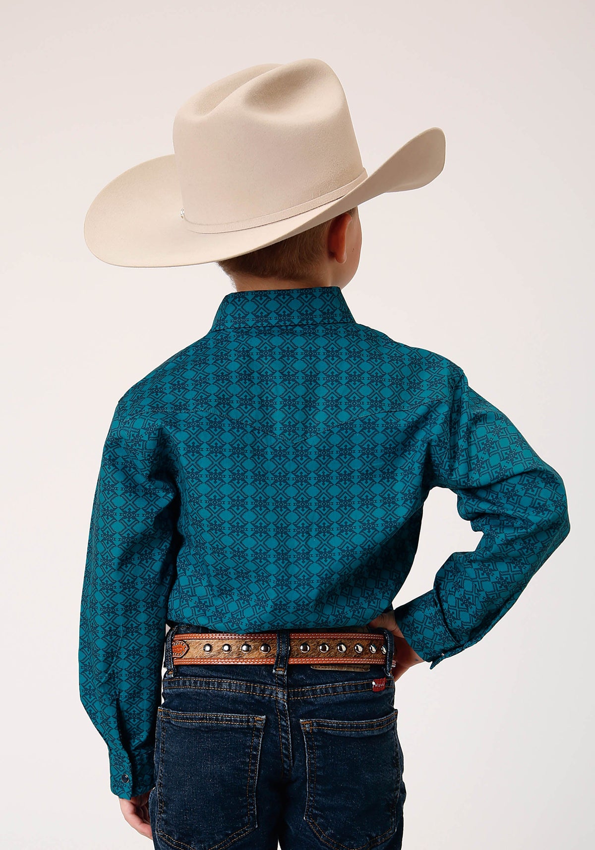 Roper Boys Long Sleeve Snap Tiles Print Western Shirt