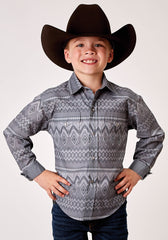 Roper Boys Long Sleeve Snap River Aztec Print Western Shirt