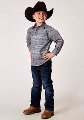 Roper Boys Long Sleeve Snap River Aztec Print Western Shirt