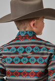 Roper Boys Long Sleeve Snap Aztec Stripe Print Western Shirt