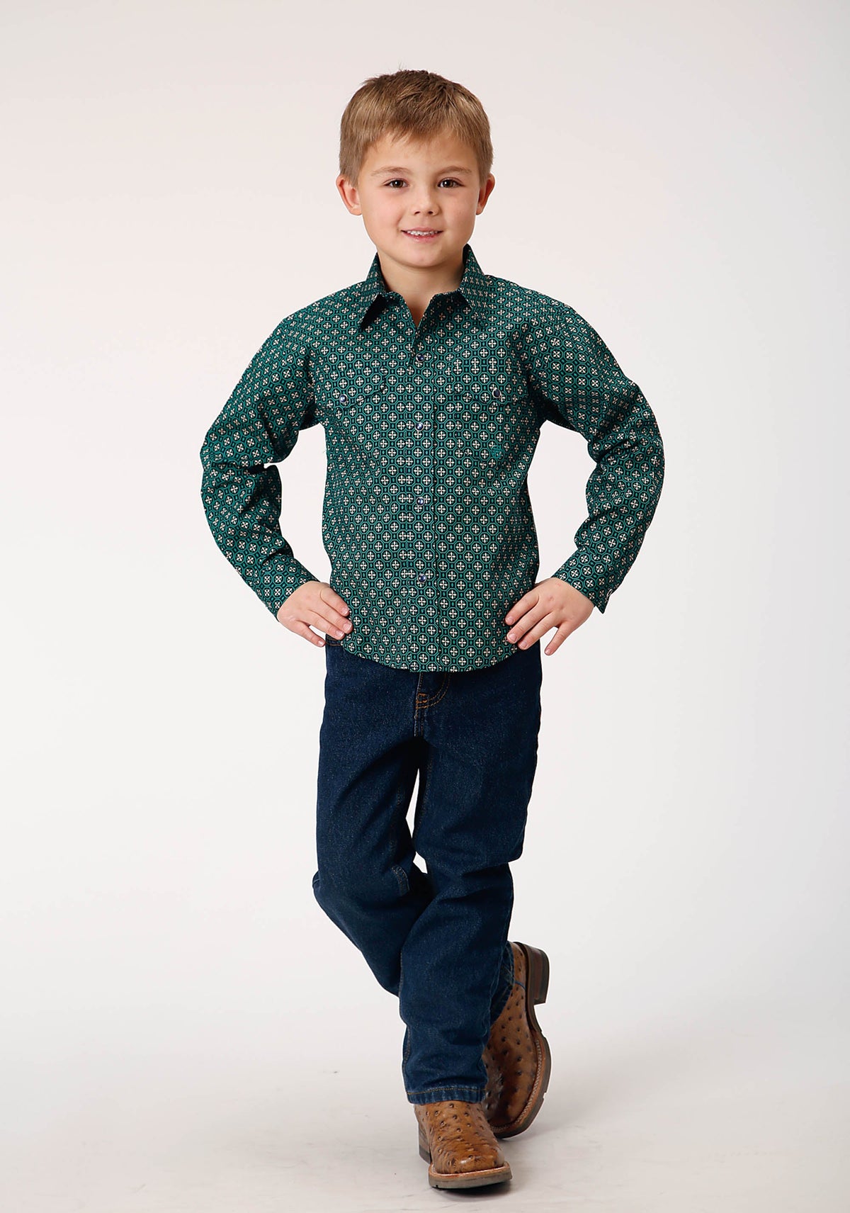 Roper Boys Long Sleeve Snap Croshort Sleeve Walk Foulard Western Shirt