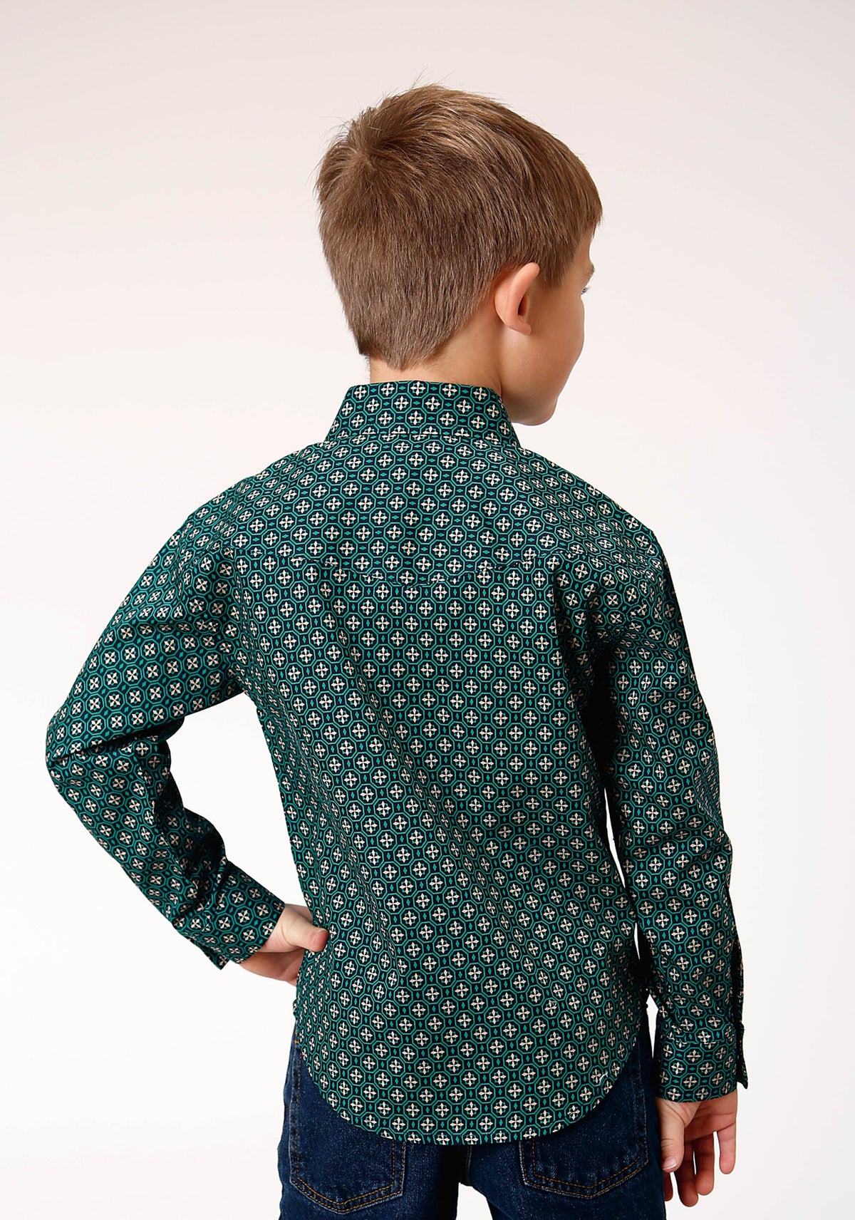 Roper Boys Long Sleeve Snap Croshort Sleeve Walk Foulard Western Shirt