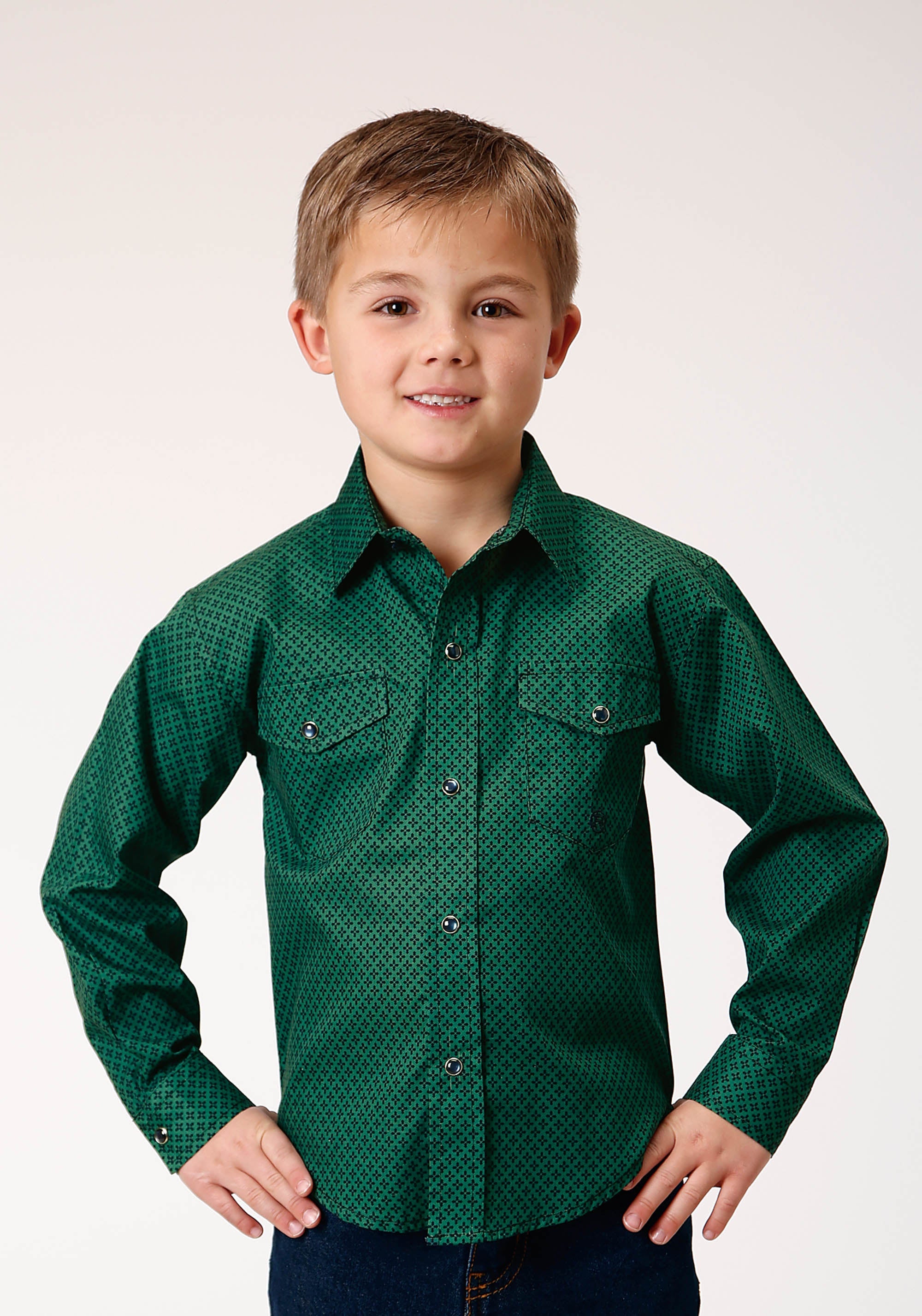 Roper Boys Long Sleeve Snap Four Leaf Foulard Western Shirt