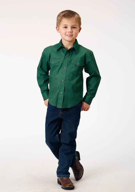 Roper Boys Long Sleeve Snap Four Leaf Foulard Western Shirt