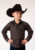 Roper Boys Long Sleeve Snap Diamond Medallion Western Shirt