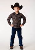 Roper Boys Long Sleeve Snap Diamond Medallion Western Shirt