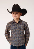 Roper Boys Long Sleeve Snap Vintage Paisley Western Shirt