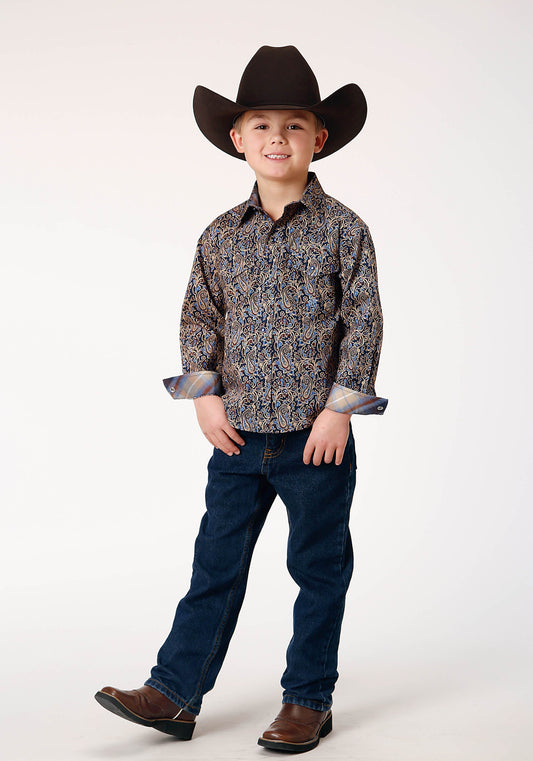 Roper Boys Long Sleeve Snap Vintage Paisley Western Shirt