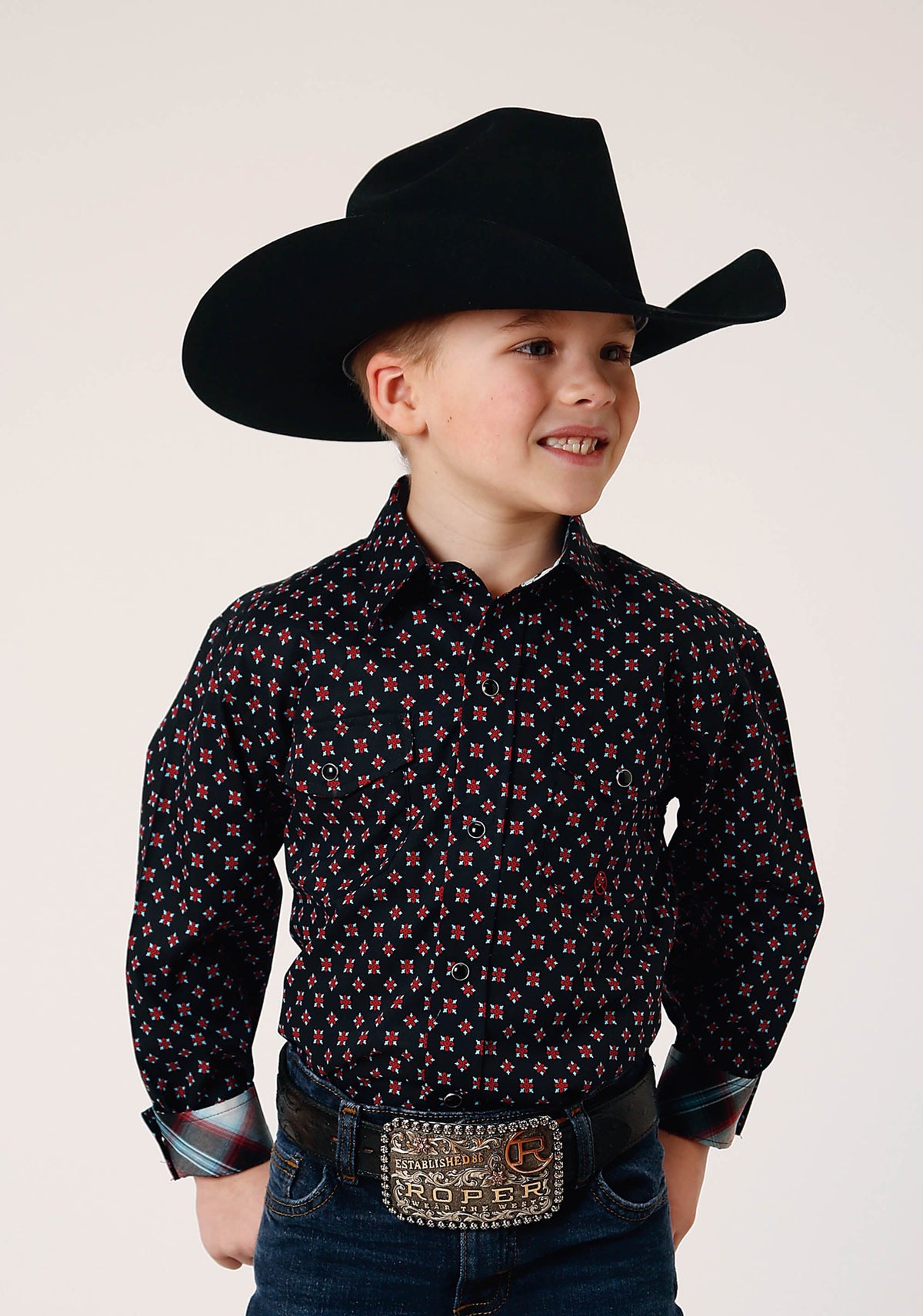 Roper Boys Long Sleeve Snap Cottage Foulard Western Shirt