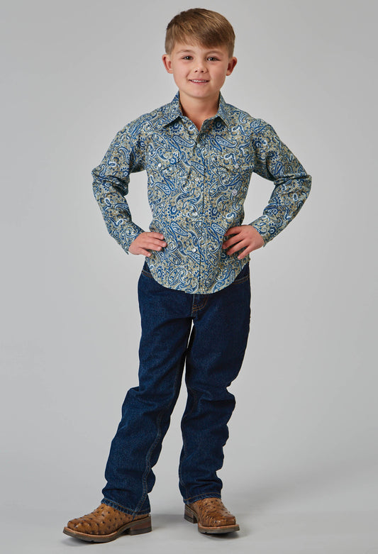 Roper Boys Long Sleeve Snap Delft Paisley Western Shirt