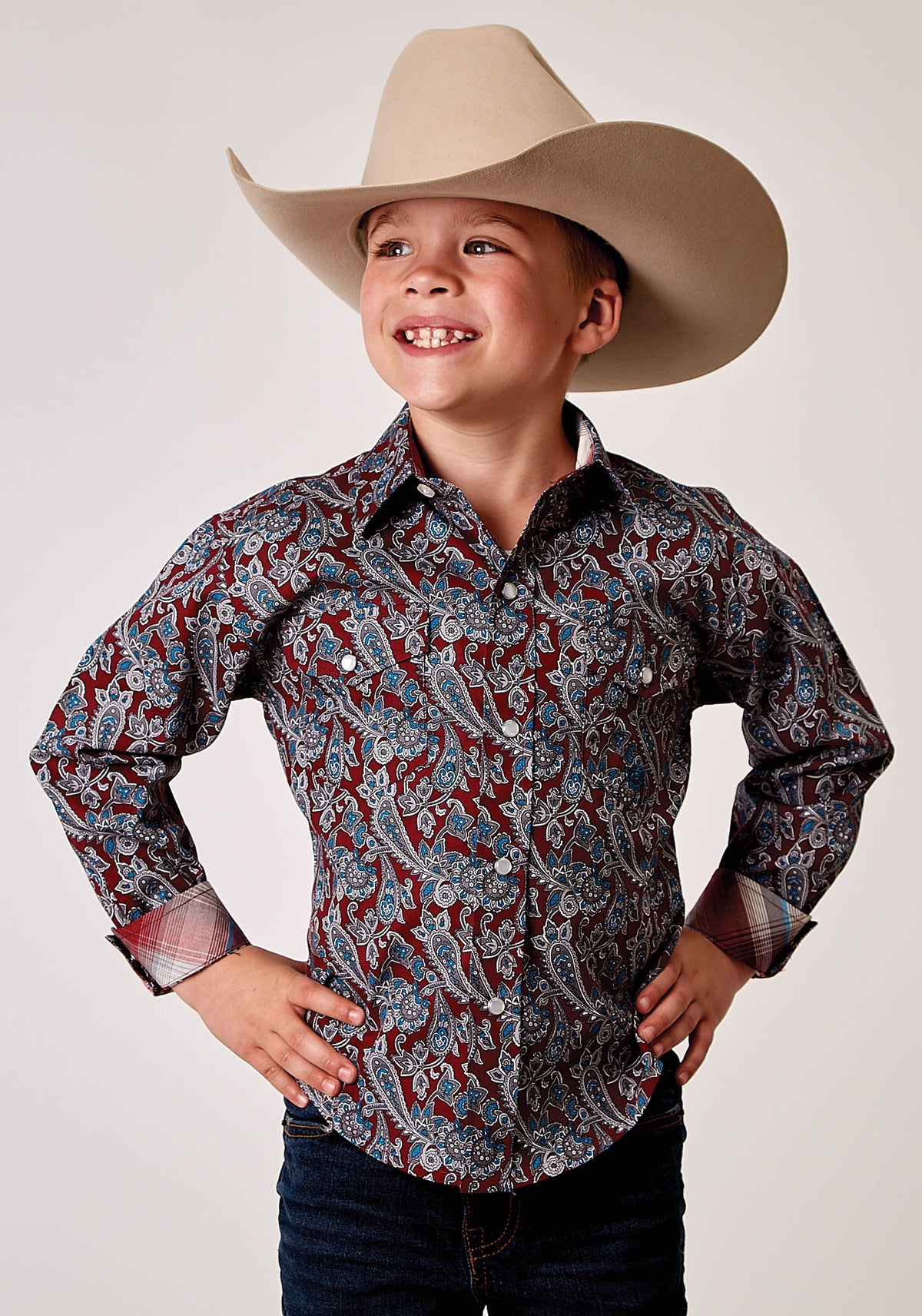 Roper Boys Long Sleeve Snap Red River Paisley Western Shirt