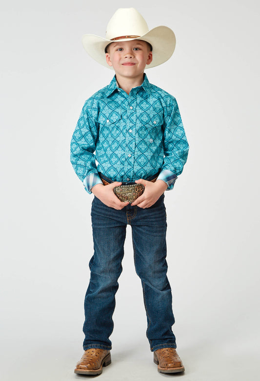 Roper Boys Long Sleeve Snap Lake Medallion Western Shirt