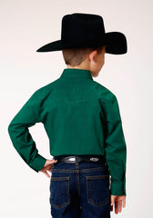 Roper Boys Long Sleeve Snap Black Fill Solid Green Western Shirt