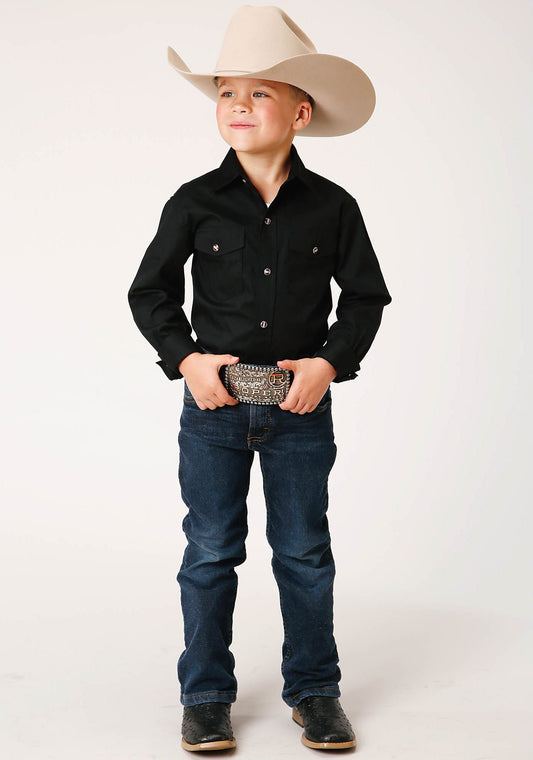 Roper Boys Long Sleeve Snap Solid Poplin Western Model  Western Shirt