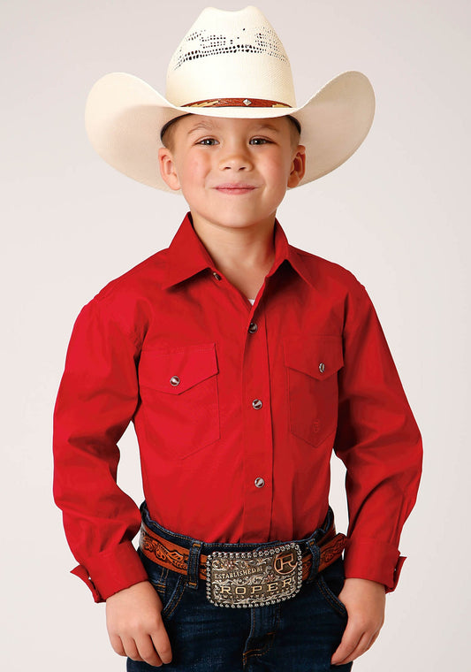 Roper Boys Long Sleeve Snap Solid Poplin Western Model  Western Shirt