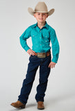 Roper Boys Long Sleeve Snap Solid Poplin Stretch Turquoise Western Shirt