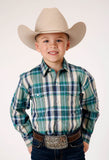 Roper Boys Long Sleeve Snap Ocean Plaid Western Shirt