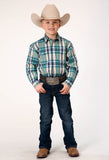 Roper Boys Long Sleeve Snap Ocean Plaid Western Shirt