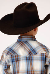 Roper Boys Long Sleeve Snap Desert Blue Plaid Western Shirt