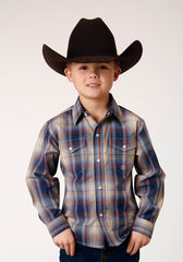 Roper Boys Long Sleeve Snap Ranch Plaid Western Shirt