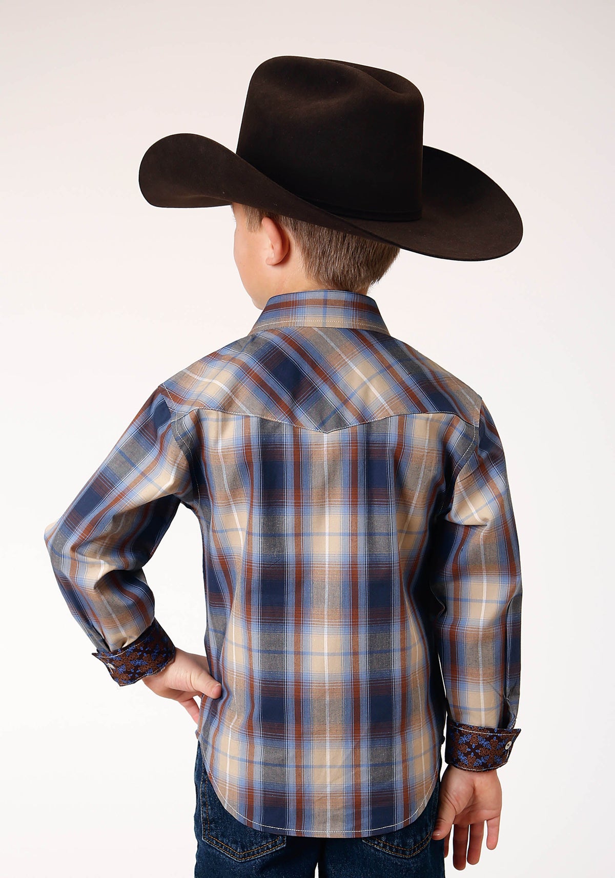 Roper Boys Long Sleeve Snap Ranch Plaid Western Shirt