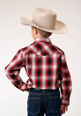 Roper Boys Long Sleeve Snap Basic Red Plaid Western Shirt