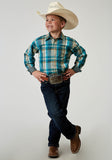 Roper Boys Long Sleeve Snap Waters Edge Plaid Western Shirt